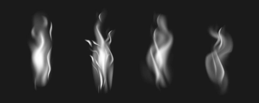 White smoke steam vapor collection on dark background. Realistic foggy mist effect set for design overlay element. vector