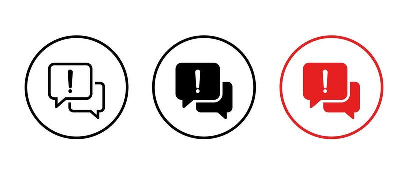 Exclamation mark message icon in circular outline. Chat alert symbol. Danger sign with speech bubble vector
