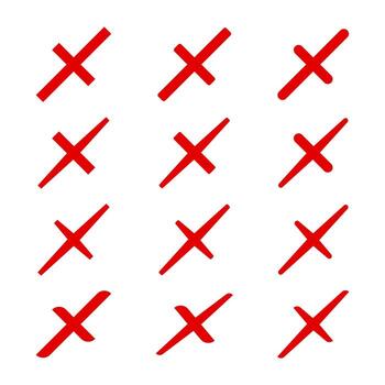 Red cross mark icon set. Error and cancel symbol. Wrong and X sign vector