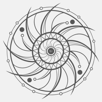 Intricate grayscale mandala design featuring flowing waveform like patterns and geometric elements suitable for various creative applications vector
