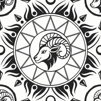 un poderoso RAM cara mandala diseño presentando intrincado detalles y celestial elementos en un vibrante cmyk color paleta adecuado para astrológico y zodíaco temas vector