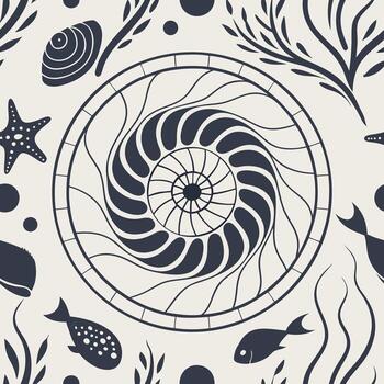 Intricate ocean life inspired mandala design with concentric circles and vibrant color palette vector