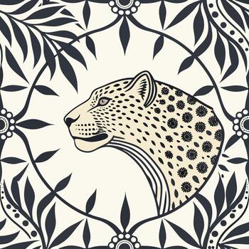 intrincado leopardo cara mandala diseño presentando un sorprendentes dorado mirada centrado con vibrante geométrico patrones y Rico color paletas vector