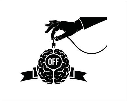 Hand unplugging electrical cord from brain symbol vector