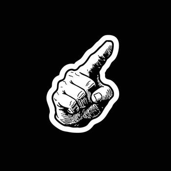 mano gesto ilustración, señalando dedo bosquejo en negro fondo, gráfico diseño elemento vector