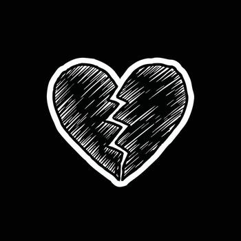 A poignant hand-drawn broken heart illustration, symbolizing deep sadness, emotional pain, and the difficult journey through heartbreak, loss, and the process of mending vector