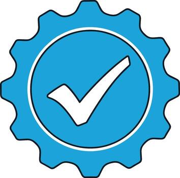 Digital icon representing verified system configuration and assured quality with a positive checkmark, symbolizing success and completion of services vector