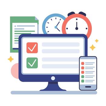 Task management on computer and phone isolated on white background vector