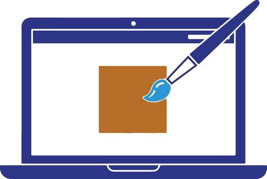 ordenador portátil pantalla con Cepillo de pintura aplicando color a cuadrado elemento palabras clave computadora portátil, computadora, pantalla, monitor vector