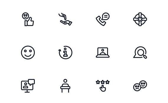 Customer Support Service icon set highlighting service agents, customer queries, and workflow monitoring for optimal support delivery vector
