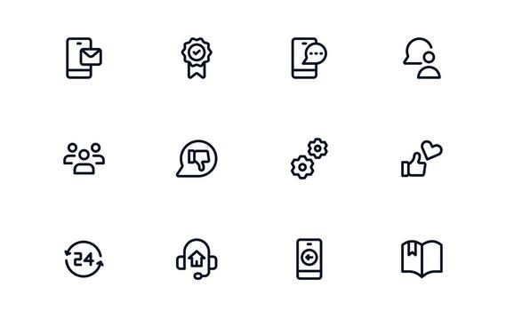Customer Support Service icon set highlighting phone support, chat assistance, and service monitoring for improved user satisfaction vector