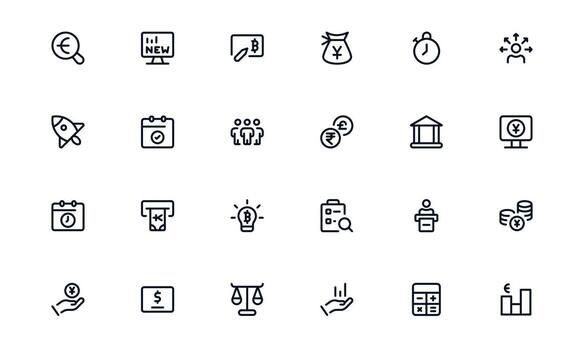 Finance Management icon set showing payment scheduling, account oversight, and budget management for streamlined financial workflows vector