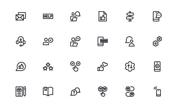 Customer Support Service icon set representing customer care, query management, and service operations vector