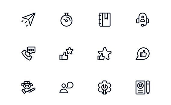 Customer Support Service icon set showing email handling, call support, and problem resolution tools for streamlined operations vector