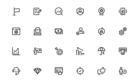 Finanzas administración icono conjunto representando impuesto cálculos, factura gestión, y cuenta equilibrio para suave financiero operaciones vector