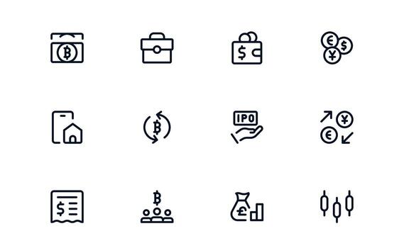 Finance Management icon set representing accounting, reporting, and payment processing for effective business and personal finance oversight vector