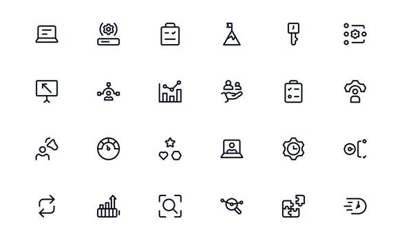 Productivity icon set depicting schedule planning, performance analysis, and progress management for work optimization vector