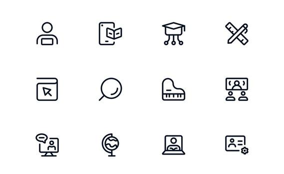 Modern Education Tools pack representing e-learning platforms, study icons, and interactive teaching solutions vector