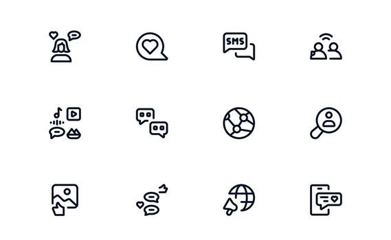 Social Sharing icons bundle modern outline theme for communication, sharing content, and brand networking vector