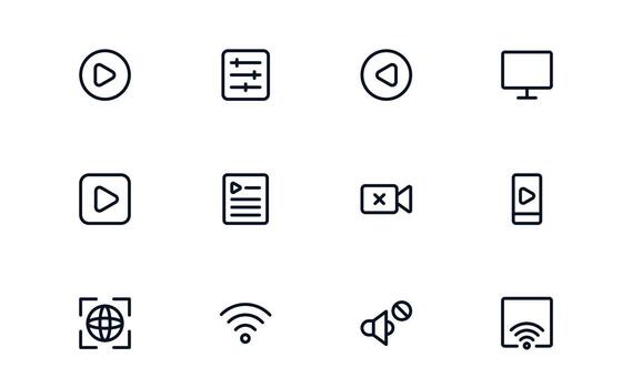 Playback and Media Control stylish series representing playlist order, volume tuning, and playback options vector