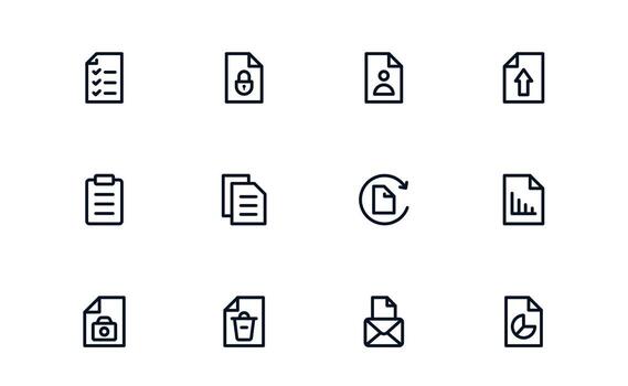 Document Processing and Workflow Management detailed outline icon set for office management and productivity tools vector