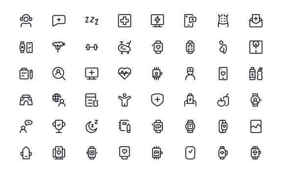 Health Tracker icon set illustrating stress levels, heart rate data, and wellness indicators for a balanced daily routine vector