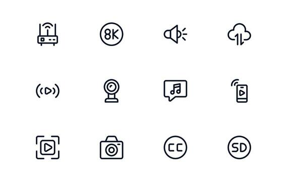 Playback and Media Control illustration group representing digital sound systems, playlist adjustment, and media flow control vector