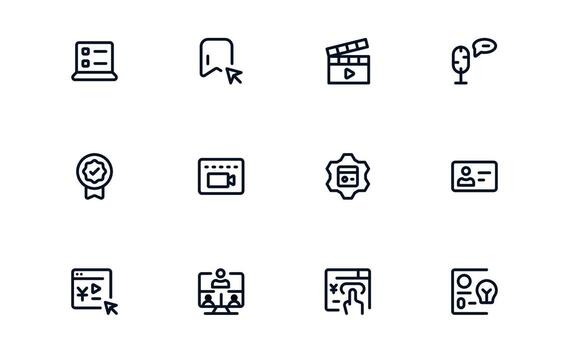 Content Creation icons set modern flat style for digital marketing, media design, and creative workflows vector