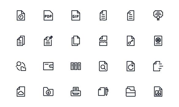 documento Procesando y flujo de trabajo administración contemporáneo contorno icono conjunto para organizado documento Procesando vector