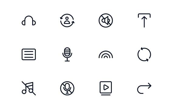 Playback and Media Control minimal icon series highlighting play, pause, loop, and next buttons for streaming platforms vector
