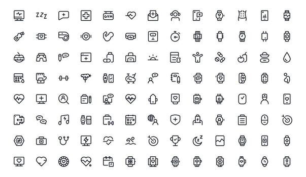 Health Tracker icon set highlighting wellness tracking, physical performance data, and daily exercise monitoring tools vector