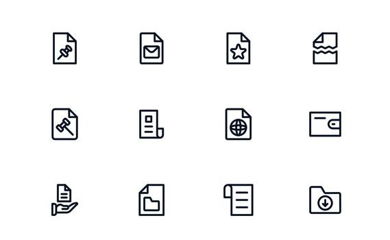 documento Procesando y flujo de trabajo administración plano limpiar icono conjunto para documento manejo, aprobaciones, y flujos de trabajo vector