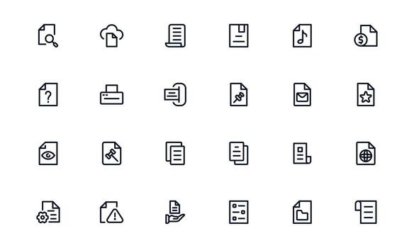 documento Procesando y flujo de trabajo administración profesional contorno íconos para flujo de trabajo sistemas y documento Procesando vector