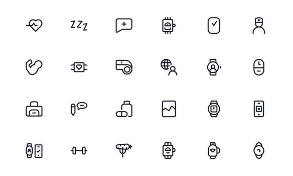 Health Tracker icon set highlighting fitness challenges, step counters, and progress monitoring for continuous self-improvement vector