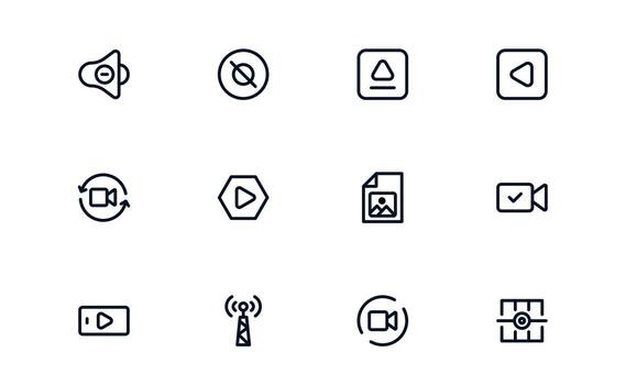 reproducción y medios de comunicación controlar contorno íconos representando digital jugador funciones me gusta registro, detener, y rápido adelante vector