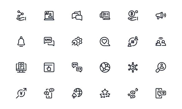Social Sharing icons bundle clean modern style for digital communication, online networking, and web apps vector
