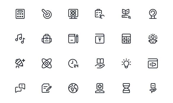 Modern Education Tools icons displaying laptop study, student learning, and interactive teaching resources vector