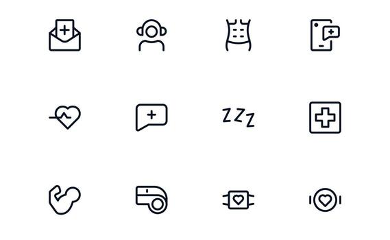 Health Tracker icon set depicting step challenges, progress meters, and calorie goals for maintaining an active lifestyle vector