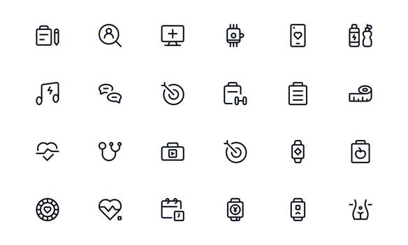 Health Tracker icon set showing personal wellness reports, activity goals, and progress summaries for daily motivation vector