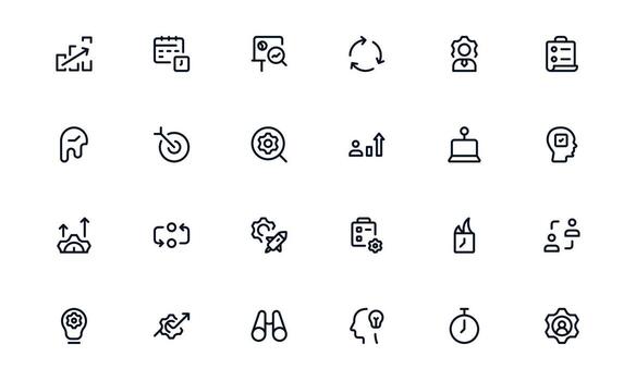 Productivity icon set illustrating target completion, workflow improvement, and time-saving techniques for effective management vector