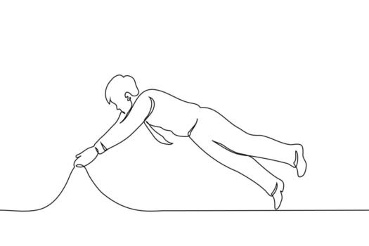 man jumping in office clothes with arms outstretched together - one line . office worker immerses himself in new job, escapism, overload, immersion in hyperfixation vector