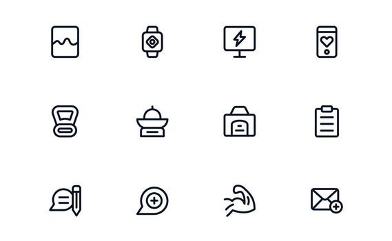 Health Tracker icon set representing daily activity tracking, hydration, workout sessions, and vital statistics for effective health monitoring vector