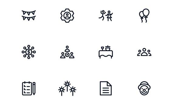 evento planificación icono conjunto demostración programa Planificación, tarea asignación, y cronograma rastreo para bien organizado corporativo y social eventos vector