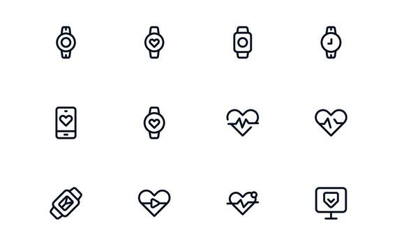 Health Tracker icon set showing fitness progress, step counting, calorie burning, and sleep pattern monitoring for better lifestyle management vector