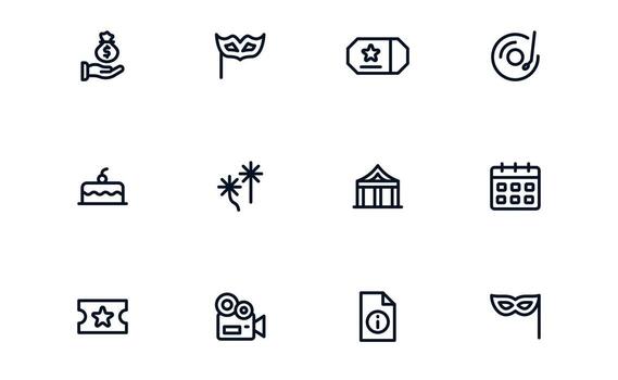 Event Planning icon set illustrating checklist management, program planning, and time tracking for well-executed gatherings vector