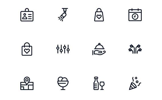 evento planificación icono conjunto representando invitado lista gestión, actividad Planificación, y flujo de trabajo coordinación para profesional eventos vector