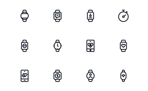 Health Tracker icon set illustrating workout tracking, step counting, health statistics, and activity monitoring for structured lifestyle management vector