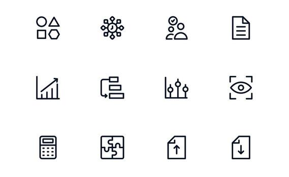 Productivity icon set representing activity scheduling, work assignment, and monitoring for maximizing efficiency and achieving targets vector