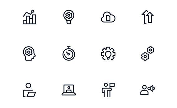 Productivity icon set showing reminders, deadlines, and to-do tracking for keeping projects on time and improving work efficiency vector