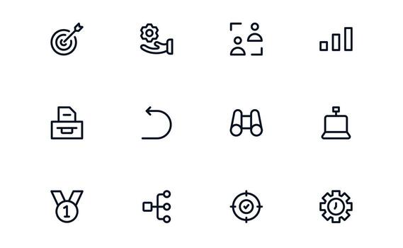 Productivity icon set showing schedules, assignments, and work coordination for optimized performance and organized daily tasks vector